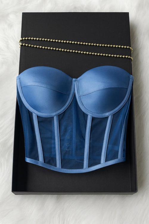 Bold Blue Mesh Corset Top – Elegant, Sexy & Structured