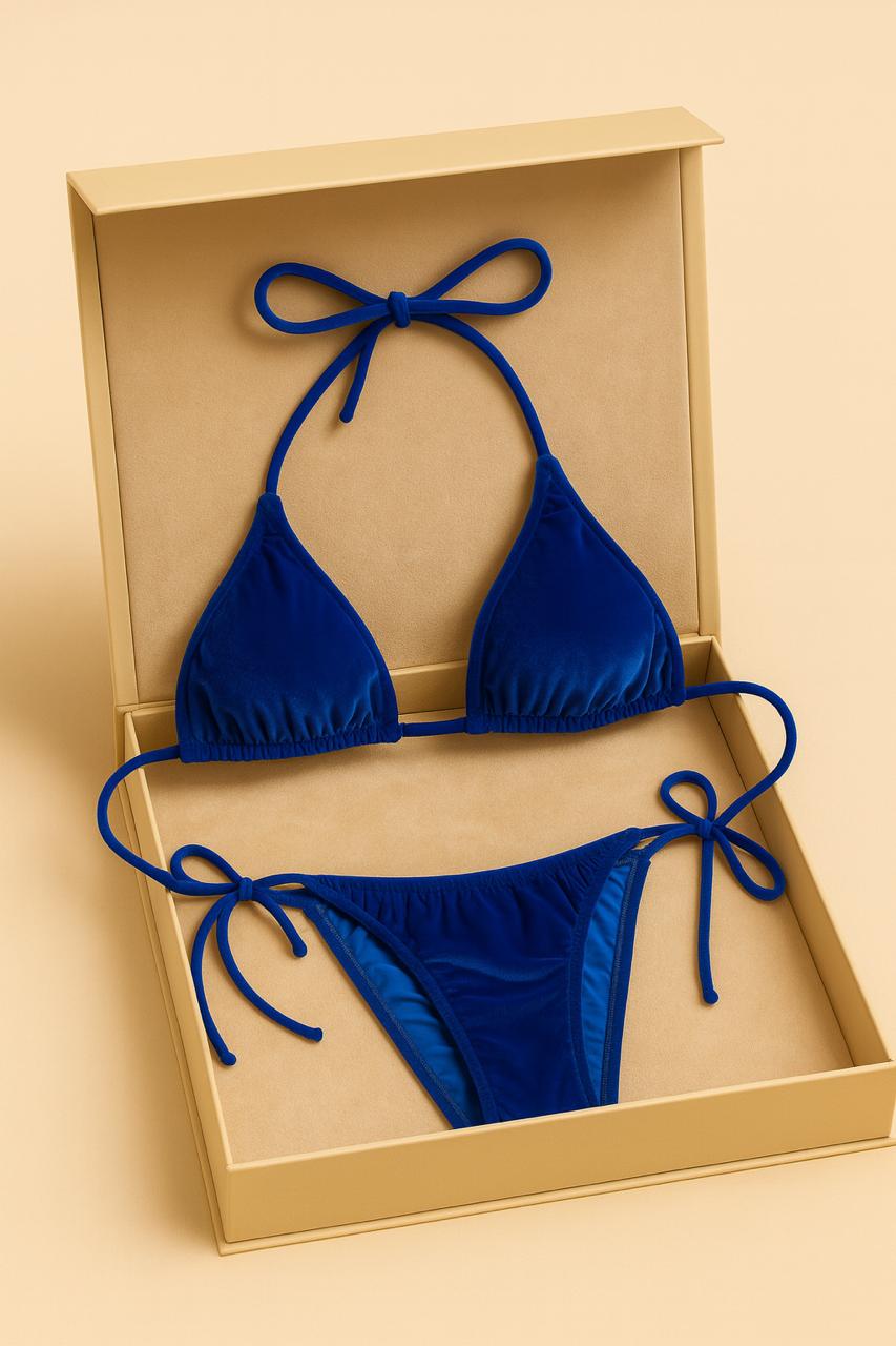 Royal Blue Velvet Bikini Set – Luxe Swimwear That Stands Out