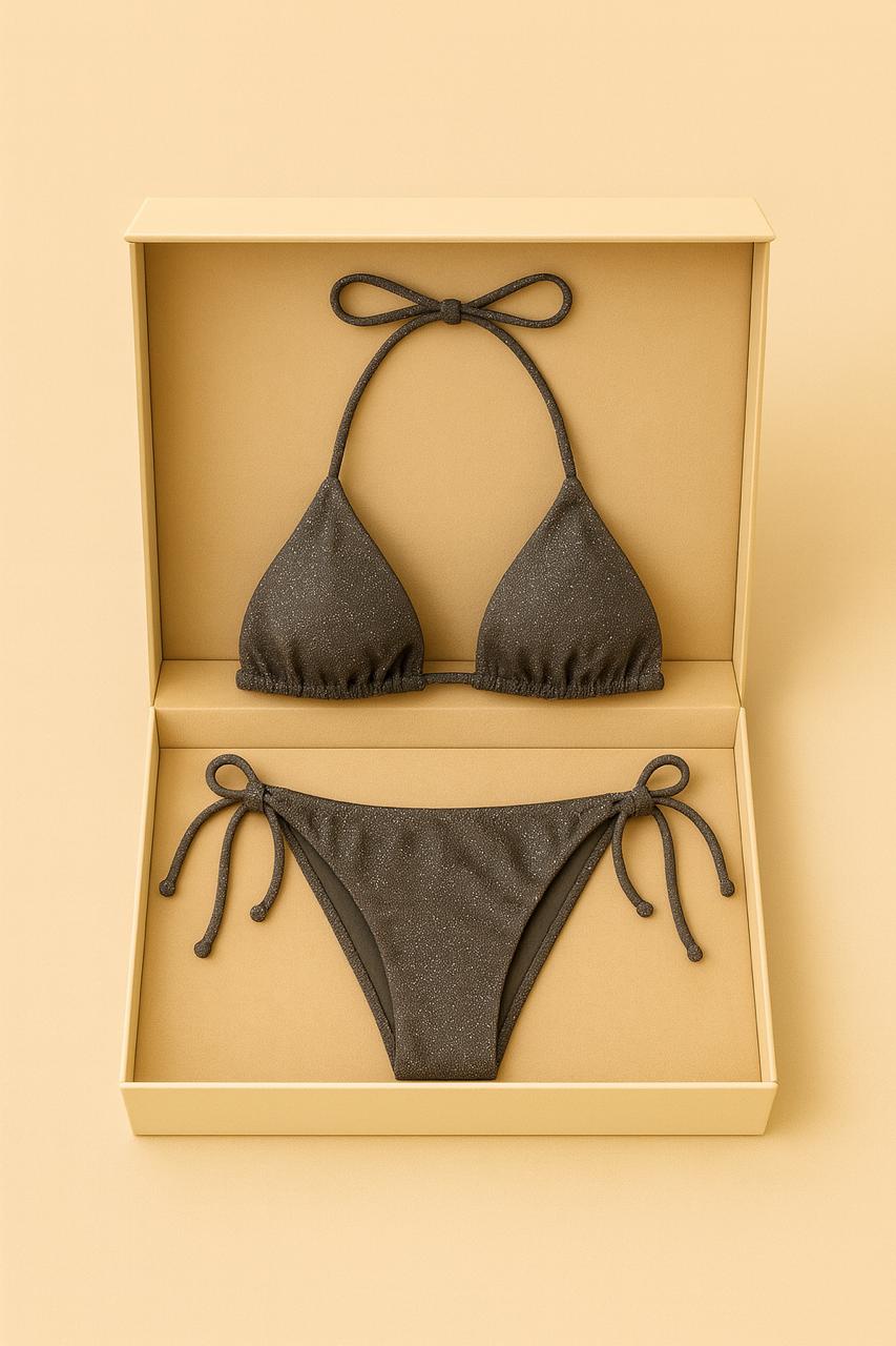 Silver Glitter Triangle Bikini Set – Shine Bright This Summer