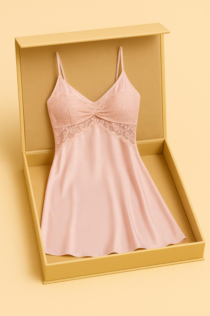 Pink Satin Lace Slip Dress – Elegant Nightwear & Lingerie Dress