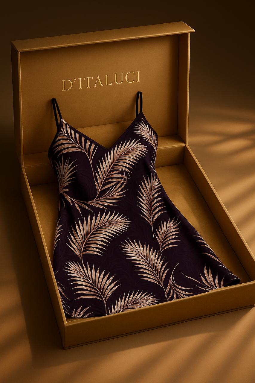 Tropical Palm Print Slip Dress – Lightweight Spaghetti Strap Nightdress