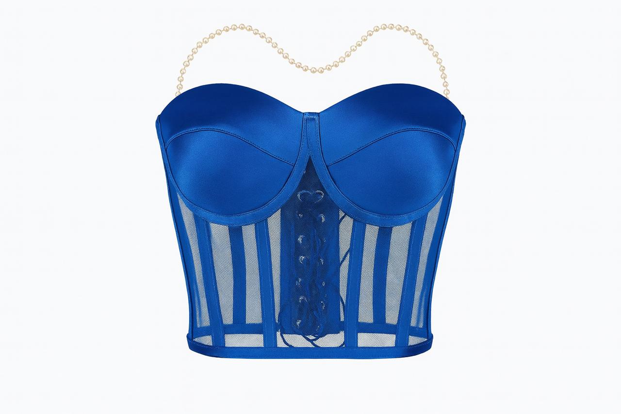 Bold Blue Mesh Corset Top – Elegant, Sexy & Structured