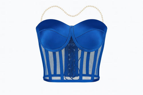 Bold Blue Mesh Corset Top – Elegant, Sexy & Structured