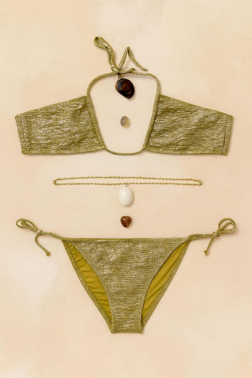 Metallic Olive Criss-Cross Bikini Set – Effortlessly Chic, Unapologetically Bold
