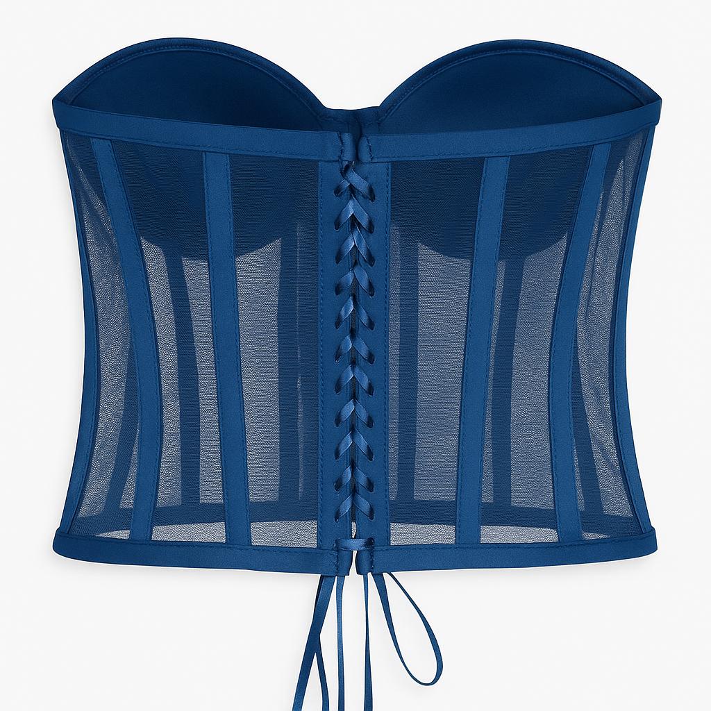 Bold Blue Mesh Corset Top – Elegant, Sexy & Structured