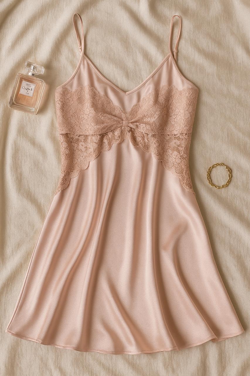 Pink Satin Lace Slip Dress – Elegant Nightwear & Lingerie Dress