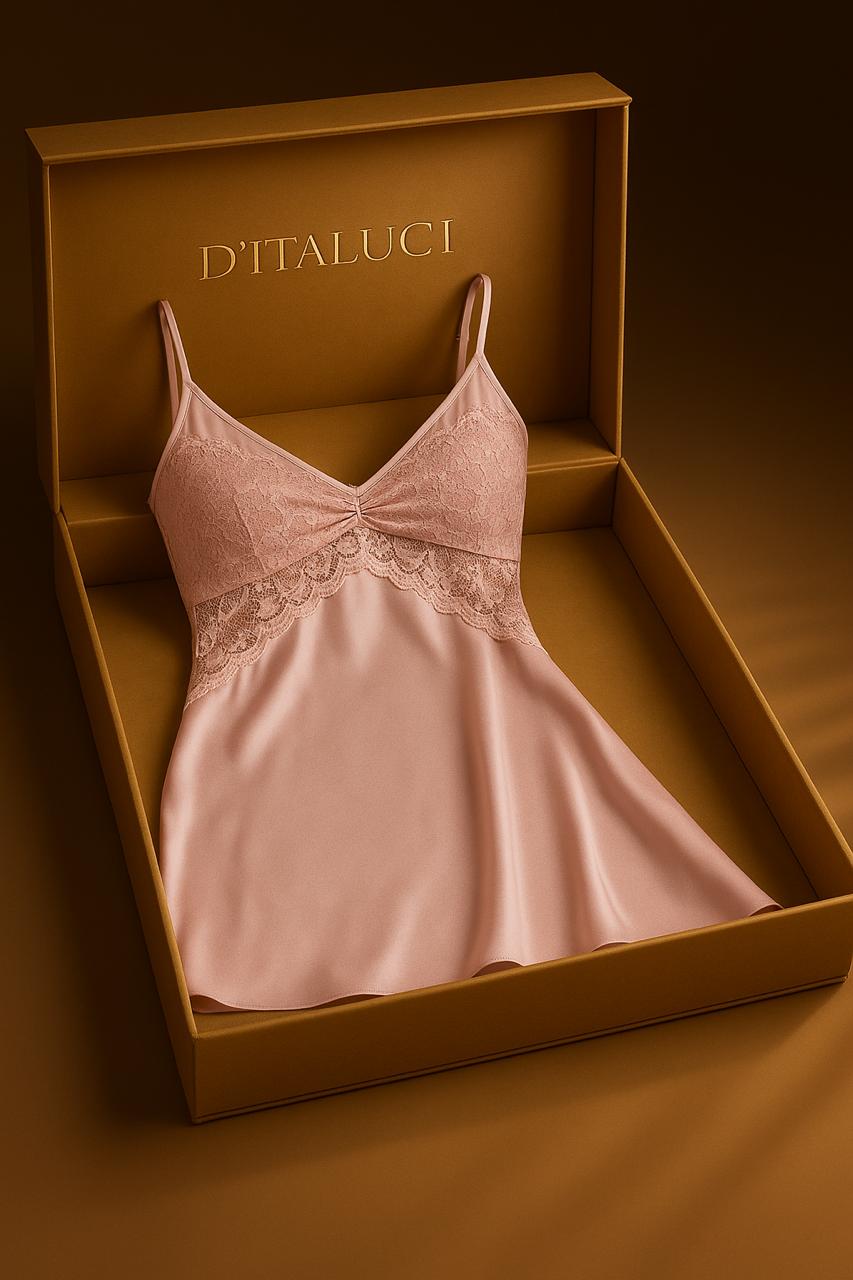 Pink Satin Lace Slip Dress – Elegant Nightwear & Lingerie Dress