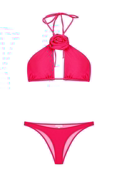 Turn Heads in Our Hot Pink Rose Halter Bikini Set 🌺